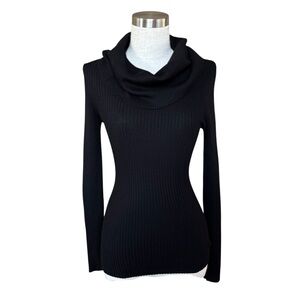 Dark Academia Preppy Black Cowl Neck Tight Knit Sweater